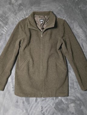 Vintage Eileen Fisher Boiled Wool Zip Jacket Stand Collar Olive Gray Heather XS